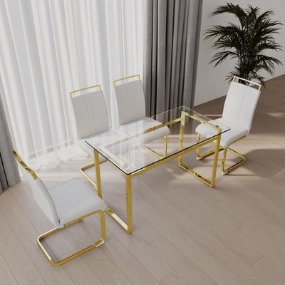 NicBex 51" Dining Table Set for 4 Dining Table Tempered Glass Top Gold Plating Legs with 4 Chairs for Dining Room