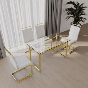 NicBex Dining Table Set for 4 Modern Glass Dining Table with Glass Tabletop, Geometric Legs and 4 PU Chairs for Dining Room - 1 of 4