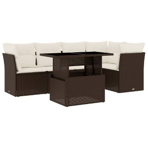 vidaXL 6 Piece Patio Sofa Set with Cushions - Brown and Cream without storage - 1 of 4
