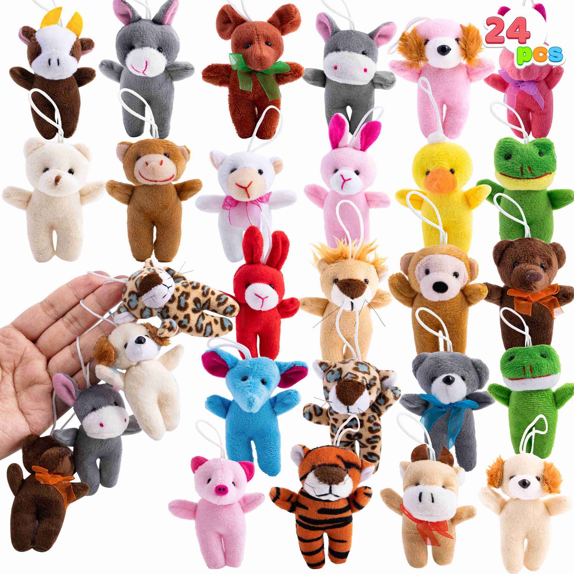 Joyfy 24 Pcs Stuffed Animals 3" Kids Party Favors Mini Plush Toys Bulk Animals Keychain Decoration Birthday Party Supplies Carnival School Prizes