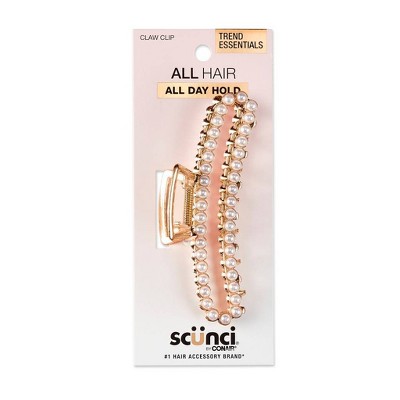 scünci Large Pearl Embellished Open Rectangle Claw Clip - Gold - All Hair - 11cm