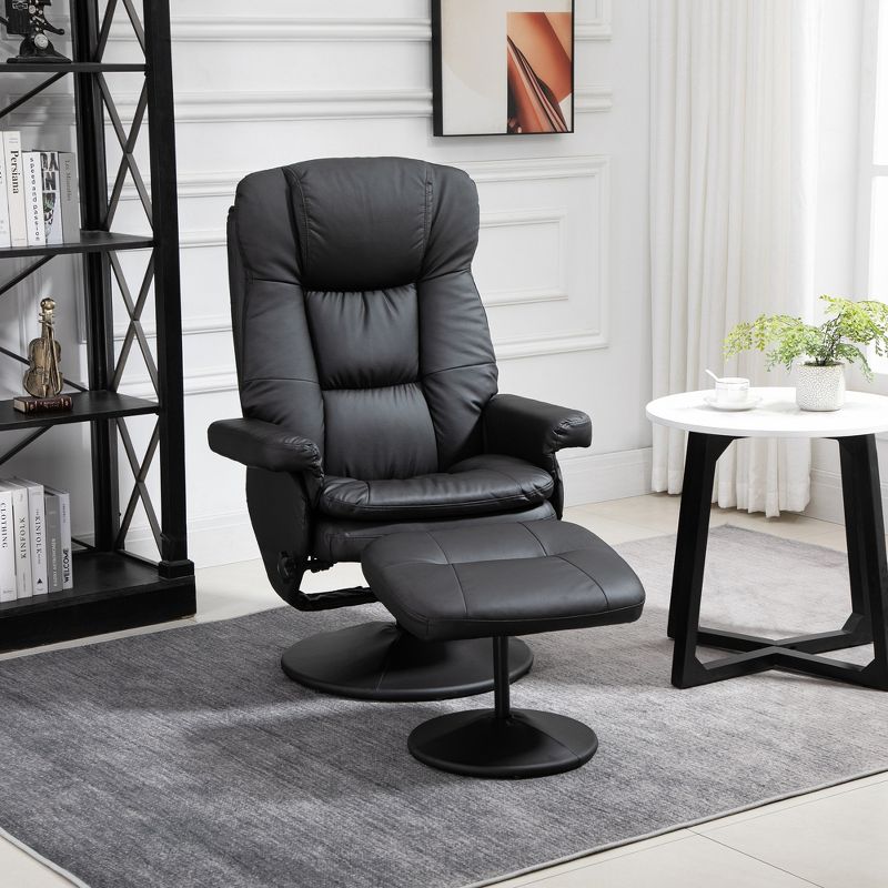 HOMCOM Recliner and Ottoman with Wrapped Base, Swivel PU Leather Reclining Chair with Footrest for Living Room, Bedroom and Office, 3 of 7