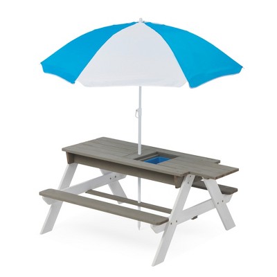 ALEXOUN 3 in 1 Convertitable Sand and Water Table with Umbrella, Picnic Table for Outdoor Backyard Patio Play