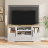 Retro TV Stand for 75 Inch TVs, Wave Pattern Media Console with 2 Glass Door Cabinets & Open Shelves, Entertainment Center for Living Room - 3 of 4