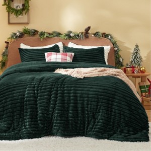 3 Pcs Fluffy Comforter Set Super Soft Faux Fur Bed SetWinter Warm Plush Fleece Bedding Sets - 1 of 4