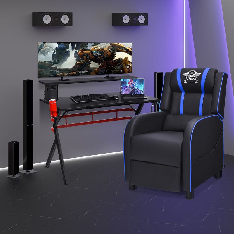 Costway Gaming Desk & Chair Set 48'' Computer Desk & Massage Recliner Chair Black + White/Blue/Pink/Red, 2 of 4