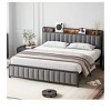 Grey Double Bed Frame with Shelves, Industrial Upholstered Platform, Heavy-Duty Metal Slat Support - 3 of 4