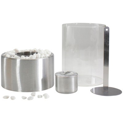 10.5" Silver Bio Ethanol Tabletop Fireplace with Glass Panels