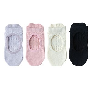 Anna-Kaci 4 Pairs Women's Non-Slip Yoga Socks Soft Cotton Grip Sole Low-Cut Design with Arch Ventilation for Pilates Barre - 1 of 4