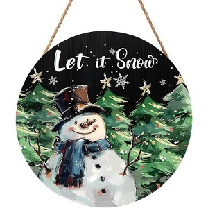 Lomsoe Winter Snowman Sign Christmas Snowman Wood Door Hanger Welcome Trees Snowflake Wooden Wreath Winter Xmas Wall Hanging Christmas Decor 8x8Inch - 1 of 1