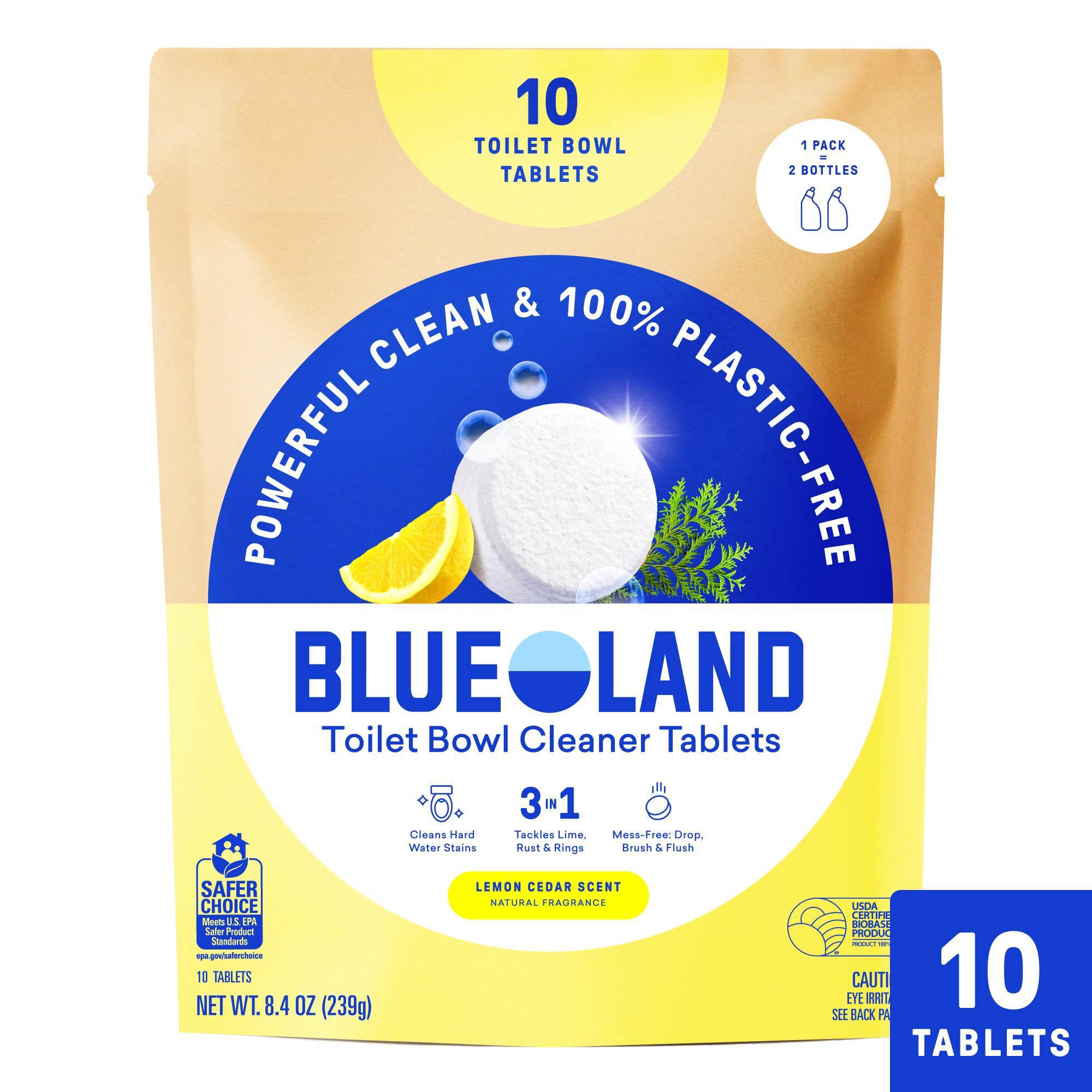 Blueland Lemon Cedar Toilet Bowl Cleaning Tablets - 8.5oz/10ct: Ammonia-Free, Hypoallergenic, Vegan