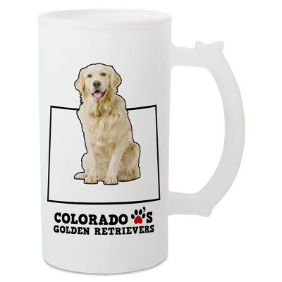 Elanze Designs Colorful Colorado Loves Golden Retrievers Matte White Frosted Glass Classic Mug Stein, 16 Ounce