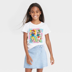 Girls' Nintendo Super Mario Short Sleeve Graphic T-Shirt - White - 1 of 3