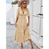 Coolmee Womens Boho Summer Dress Puff Sleeve V Neck Back Hollow Elastic Waist Beach Maxi Dresses - 4 of 4