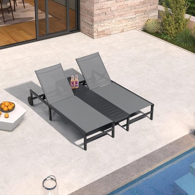 PURPLE LEAF Outdoor Double Chaise Lounge Aluminum Lounge Chairs with Adjustable Backrest Tanning Daybed Reclining Loveseat for Pool Beach Garden Patio