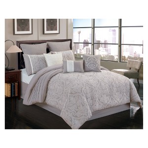 9pc King Winthrop Comforter Set Gray & Ivory - Riverbrook Home, White Gray