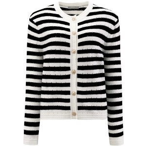 INSPIRE CHIC Women's Striped Spring Casual Long Sleeve Ribbed Knit Sweater Cardigan - 1 of 4