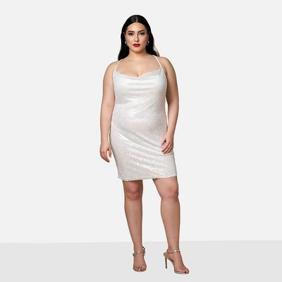 Rebdolls Women's Amaryllis Sequin Cowl Neck Mini Bodycon Dress