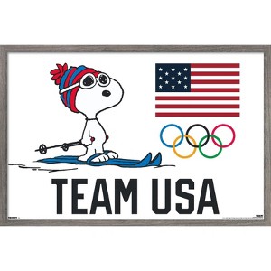 Trends International Team USA x Peanuts – Snoopy Cross-Country Skis Framed Wall Poster Prints - 1 of 4