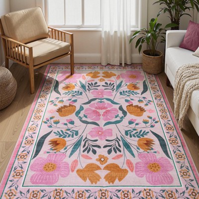 Lahome Country Floral Short Pile Velvet Rectangular Indoor Area Rug