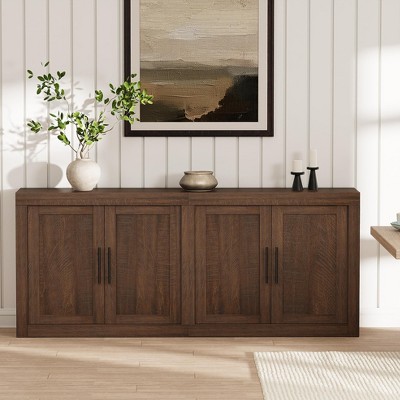 70.8" Sideboard Buffet Cabinet, Mid Century Modern Accent Cabinet with 4 Doors, Wood Coffee Bar Media Console Credenza for Kitchen, Brown