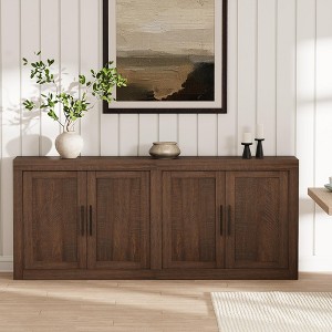 70.8" Sideboard Buffet Cabinet, Mid Century Modern Accent Cabinet with 4 Doors, Wood Coffee Bar Media Console Credenza for Kitchen, Brown - 1 of 1