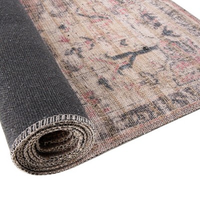 Beige Pink Synthetic Reversible Indoor Runner Rug