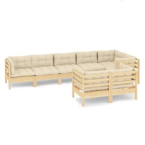 vidaXL Garden Lounge Set Cream Solid Pine Wood, Polyester Large Modular - 1 of 4