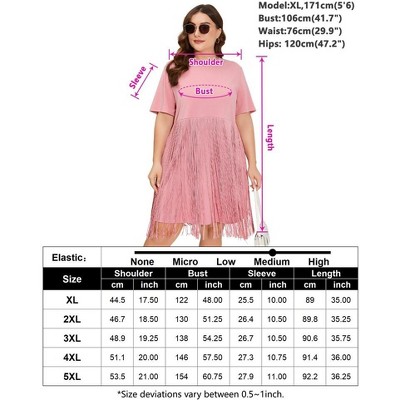 Whizmax Women's Plus Size Fringe Trim Half Sleeve Round Neck Tee Top Long Tassel T Shirt