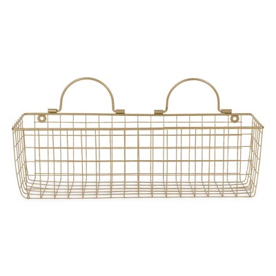 Gold Rectangular Wire Wall Storage Basket Set