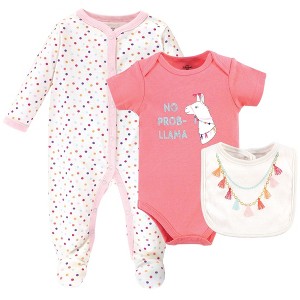 Little Treasure Baby Girl Sleep and Play, Bodysuit and Bib, Tassel Necklace - 1 of 1