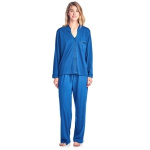 Casual Nights Women's Long Sleeve Floral Lace Trim Pajama Set - 1 of 4