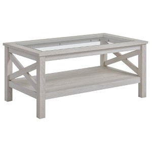 Aghana Digitals Gray Farmhouse Coffee Table with Tempered Glass Top, X-Shaped MDF Frame & Bottom - 1 of 4