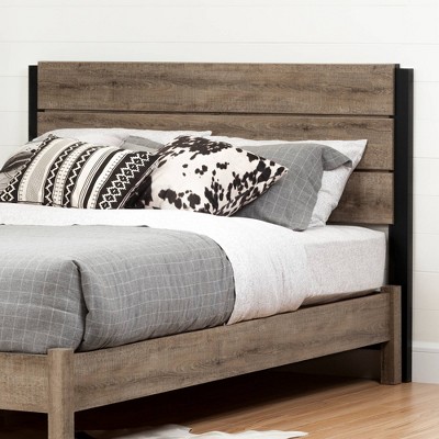 Weathered Oak Queen Platform Bed with Upholstered Headboard