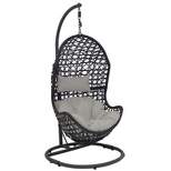 Sunnydaze Outdoor Resin Wicker Patio Cordelia Hanging Basket Egg Chair Swing with Cushion, Headrest, and Steel Stand Set- 3pc