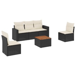 vidaXL Patio Sofa Set with Cushions Outdoor Furniture 6 Piece Poly Rattan - Black and Cream - 1 of 4