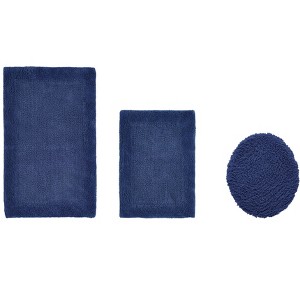 Edge Bath Rug 100% Premium Cotton Ultra-Soft Water Absorbent Tufted Solid Reversible 3 Piece Bathroom Rug Set for Machine Washable Bathmat - 1 of 4