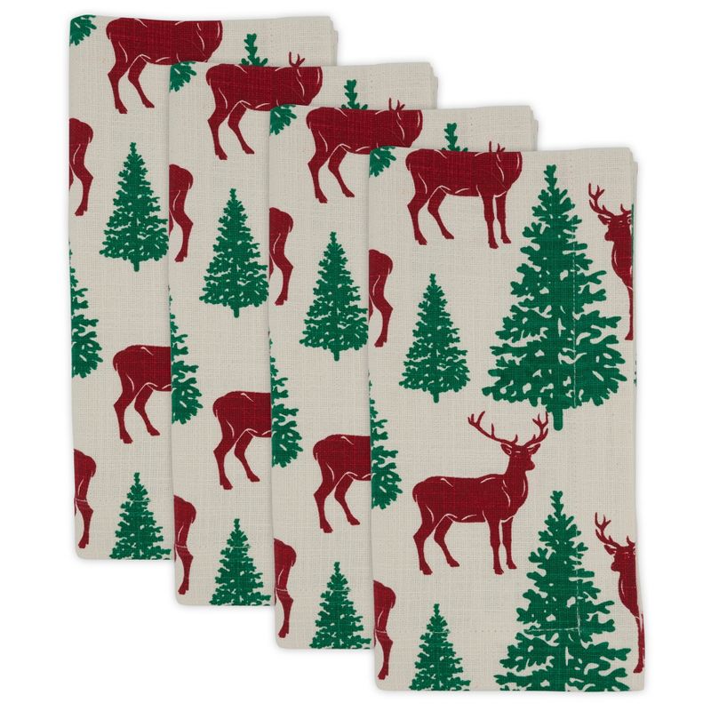 Saro Lifestyle Deer and Christmas Trees Cotton Table Napkins (Set of 4), 3 of 5