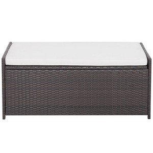 WELLFOR 34gal Patio Storage Bench PE Rattan Storage Box with Seat Cushion Mix Brown - 1 of 4