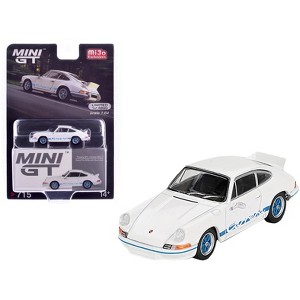 Porsche 911 Carrera RS 2.7 Grand Prix White with Blue Stripes and Wheels Limited Edition  1/64 Diecast Model Car by Mini GT - 1 of 4