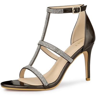 Allegra K Women's Rhinestone Ankle Strap Stiletto Heeled Sandals