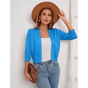 Clearlove Women's 3/4 Sleeve Open Front Cropped Cardigan Sweater Lightweight Knit Short Shrugs - 1 of 4