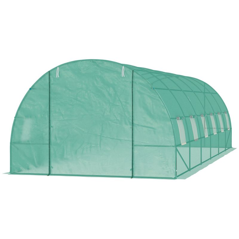 Outsunny 26' x 10' x 7' Outdoor Walk-In Tunnel Greenhouse with Roll-up Windows & Zippered Door, Steel Frame, & PE Cover, 5 of 10