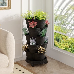 VECELO 5-Tier Vertical Garden Planter, Self Watering Stackable Planter with Wheels for Strawberries, Flowers, Vegetables - 1 of 4