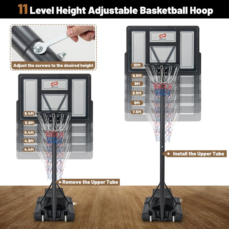 Costway Portable Basketball Hoop 11-Level Height Adjustable Basketball Hoop & Goal, 5 of 11