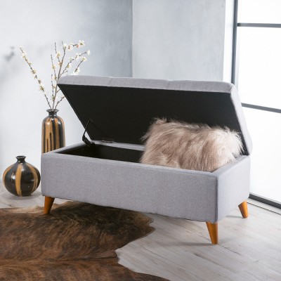 NicBex Polyester Fabric Storage Ottoman Bench,Upholstered Storage Ottoman with Tufted Top,Modern Storage Bench for Living Room,Bedroom,Light Grey