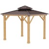 Outsunny 10x10 Hardtop Gazebo with Wooden Frame, Permanent Metal Roof Gazebo Canopy with Ceiling Light Hook for Garden, Patio, Backyard - 4 of 4
