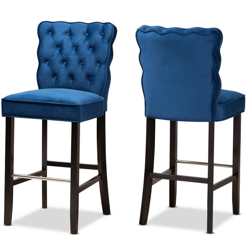 2pc Daphne Velvet Fabric Upholstered and Wood Counter Height Barstool Set - Baxton Studio, 1 of 10
