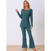 cheibear Women's Ribbed Knit Long Sleeves Top and Pants Two Piece Winter Pajama Sets - 3 of 4