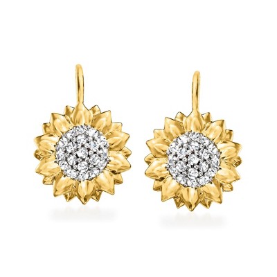 Ross-Simons 0.40 ct. t.w. White Topaz Sunflower Drop Earrings in 18kt Gold Over Sterling
